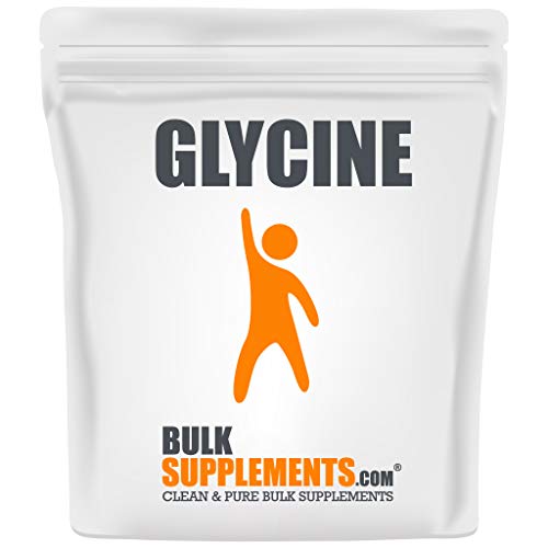 BulkSupplements envase frontal de glicina en polvo, presentación clara y confiable