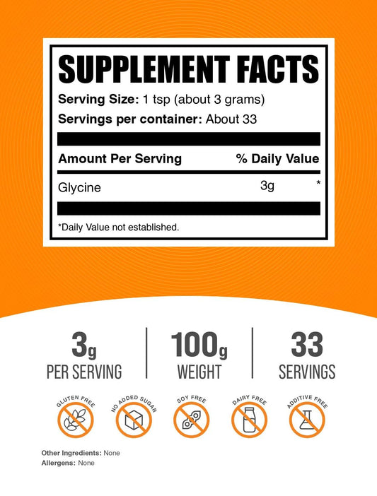 BulkSupplements polvo de glicina cerca, textura fina y fácil mezcla