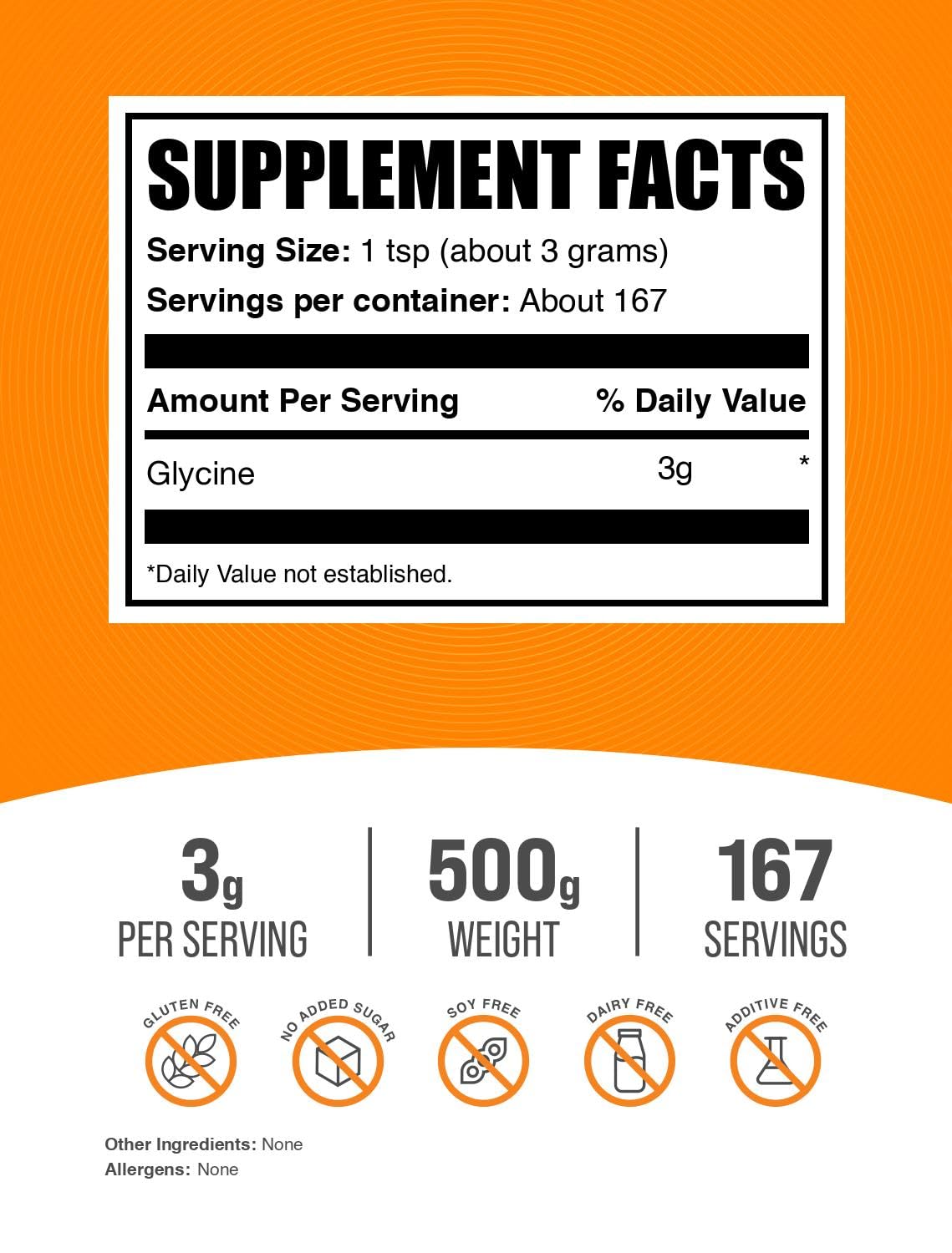 Polvo fino de BulkSupplements Glycine en primer plano mostrando textura y pureza.