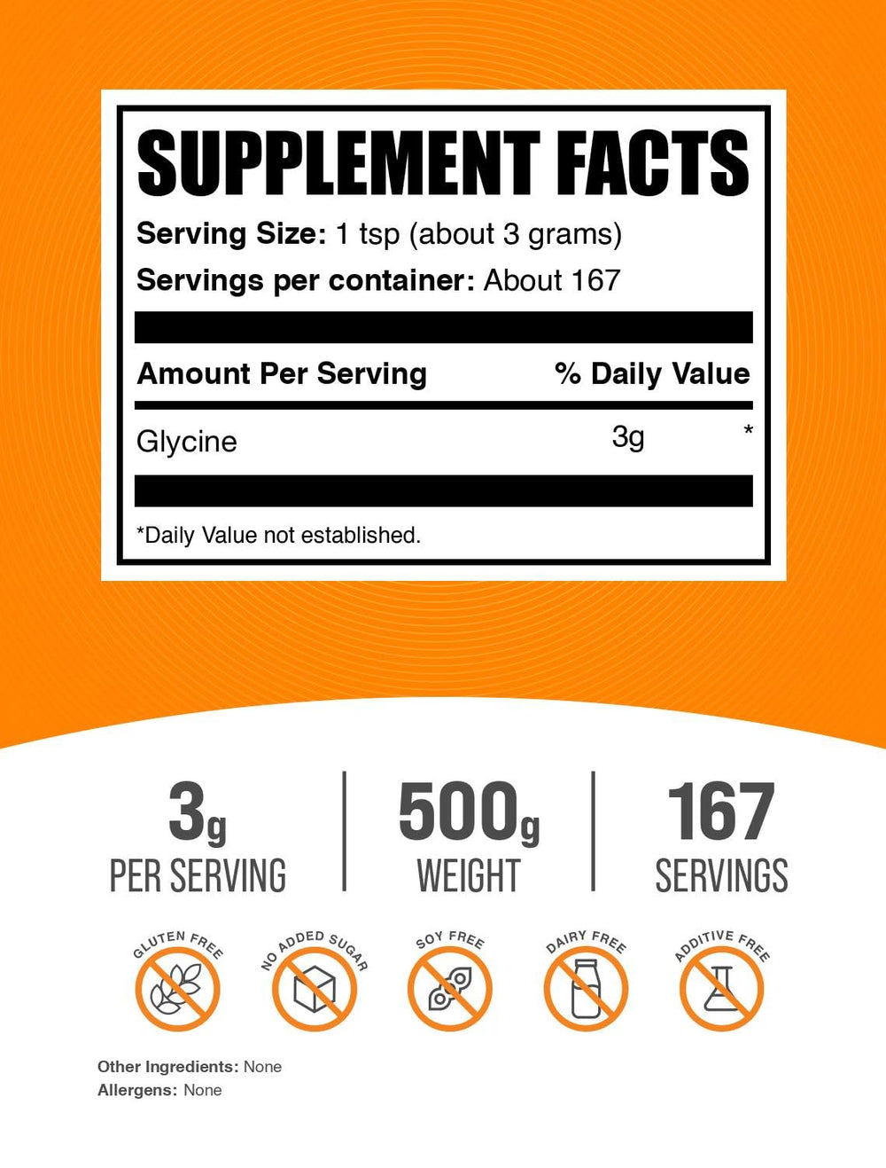 Polvo fino de BulkSupplements Glycine en primer plano mostrando textura y pureza.