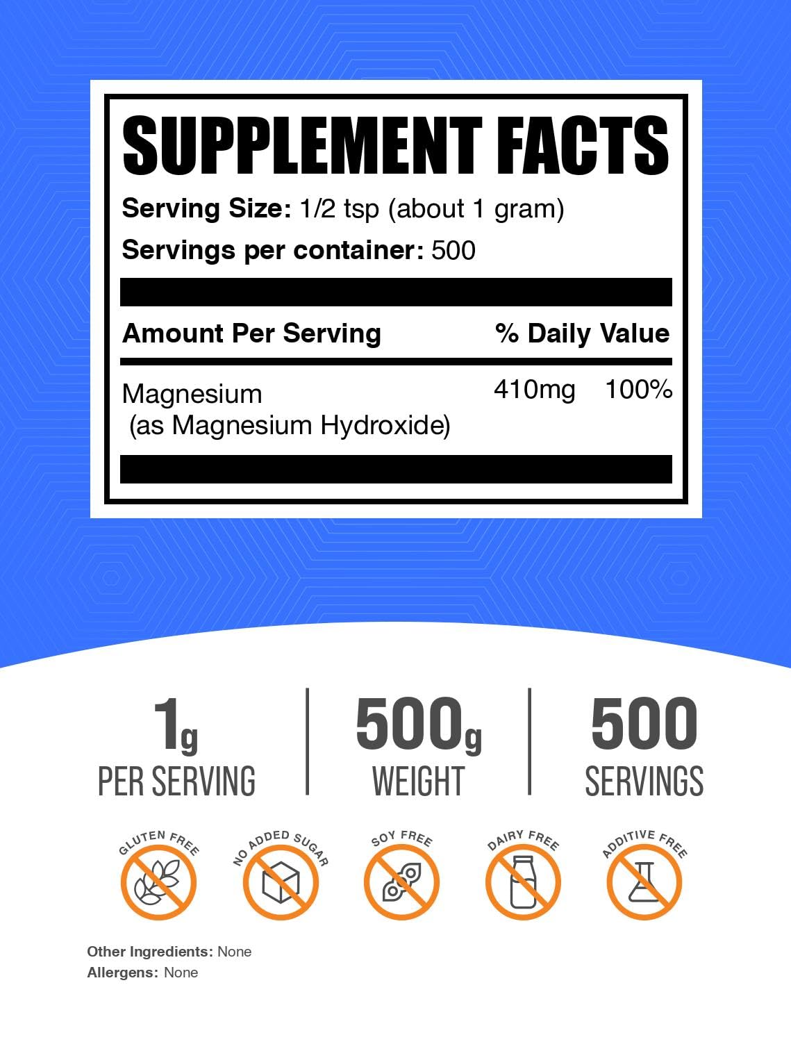 BulkSupplements textura del polvo fino de hidróxido de magnesio, fácil de mezclar
