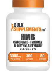 BulkSupplements frasco frontal de HMB 360 cápsulas mostrando tamaño y marca