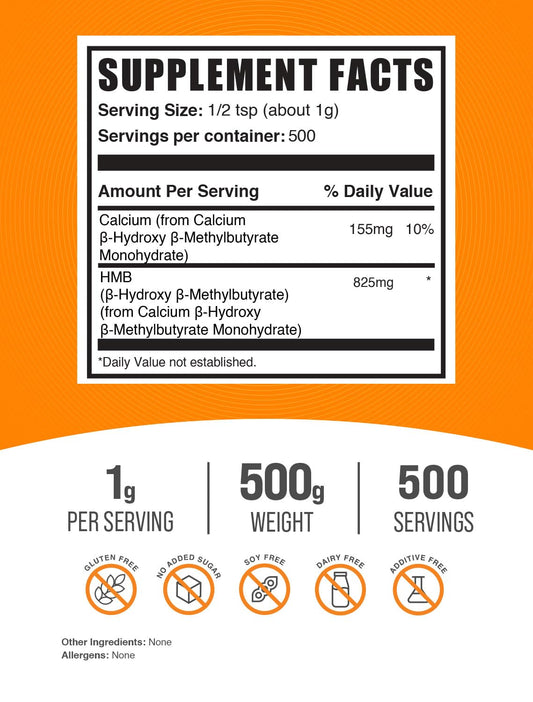 BulkSupplements primer plano de textura del polvo HMB para mezcla fácil