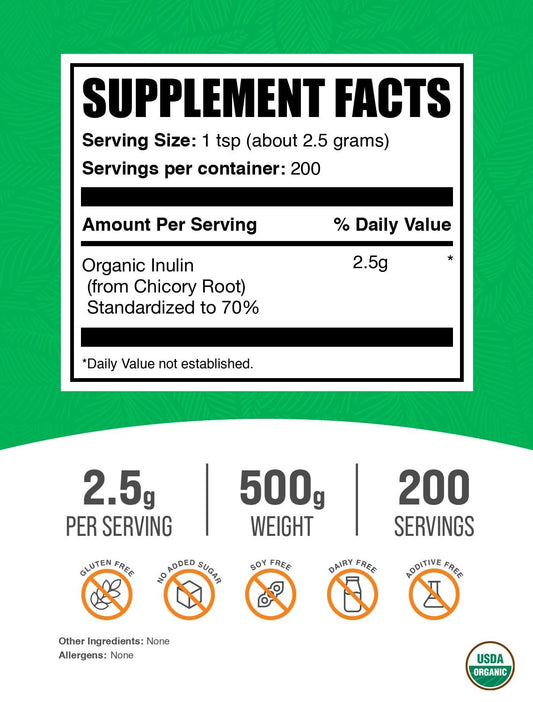 BulkSupplements textura del polvo de inulina orgánica, mezcla fácil y homogénea