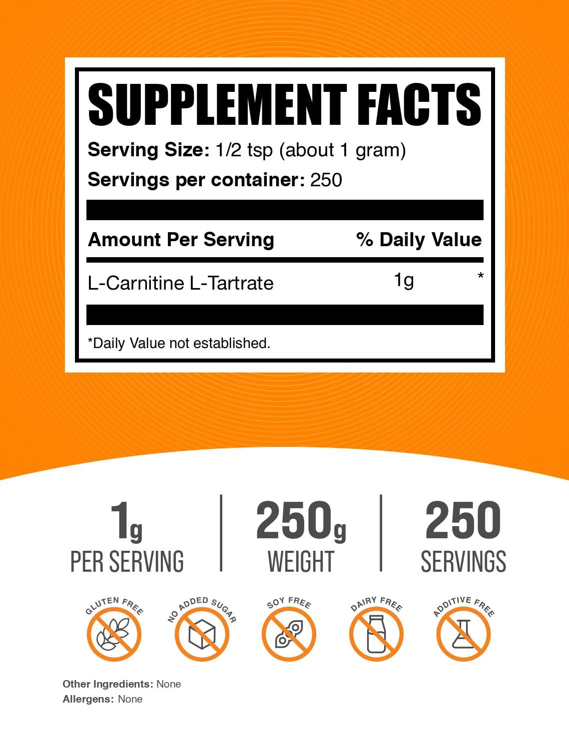 Close-up del polvo de BulkSupplements L-Carnitine L-Tartrate destacando textura fina y pureza