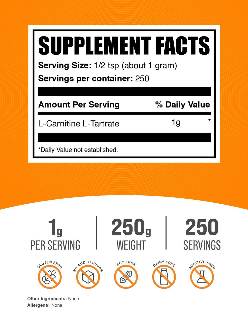 Close-up del polvo de BulkSupplements L-Carnitine L-Tartrate destacando textura fina y pureza