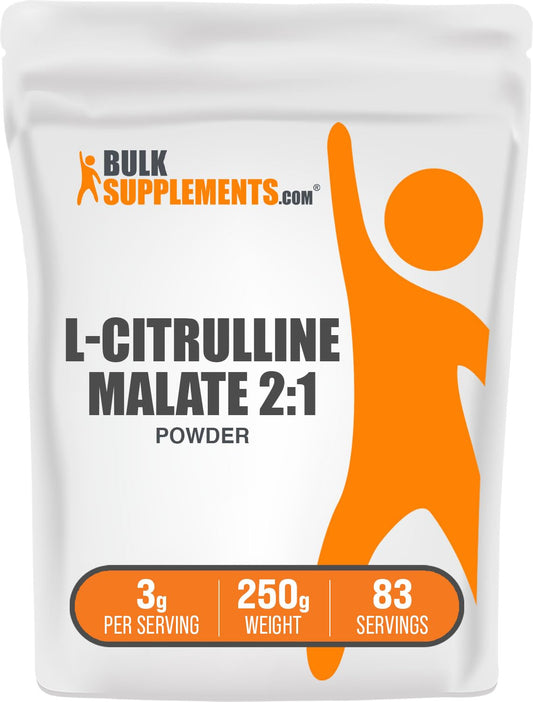BulkSupplements envase frontal del L-Citrulline Malate 2:1 mostrando presentación clara y beneficio de dosificación