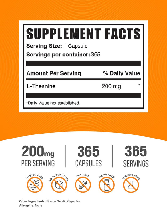 Close-up de cápsula BulkSupplements L-Theanine destacando textura y pureza