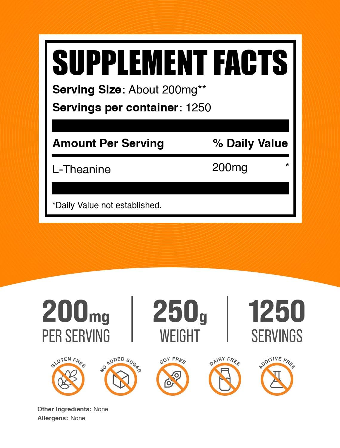 BulkSupplements textura de polvo L-Theanine en cuchara, pureza y fácil disolución
