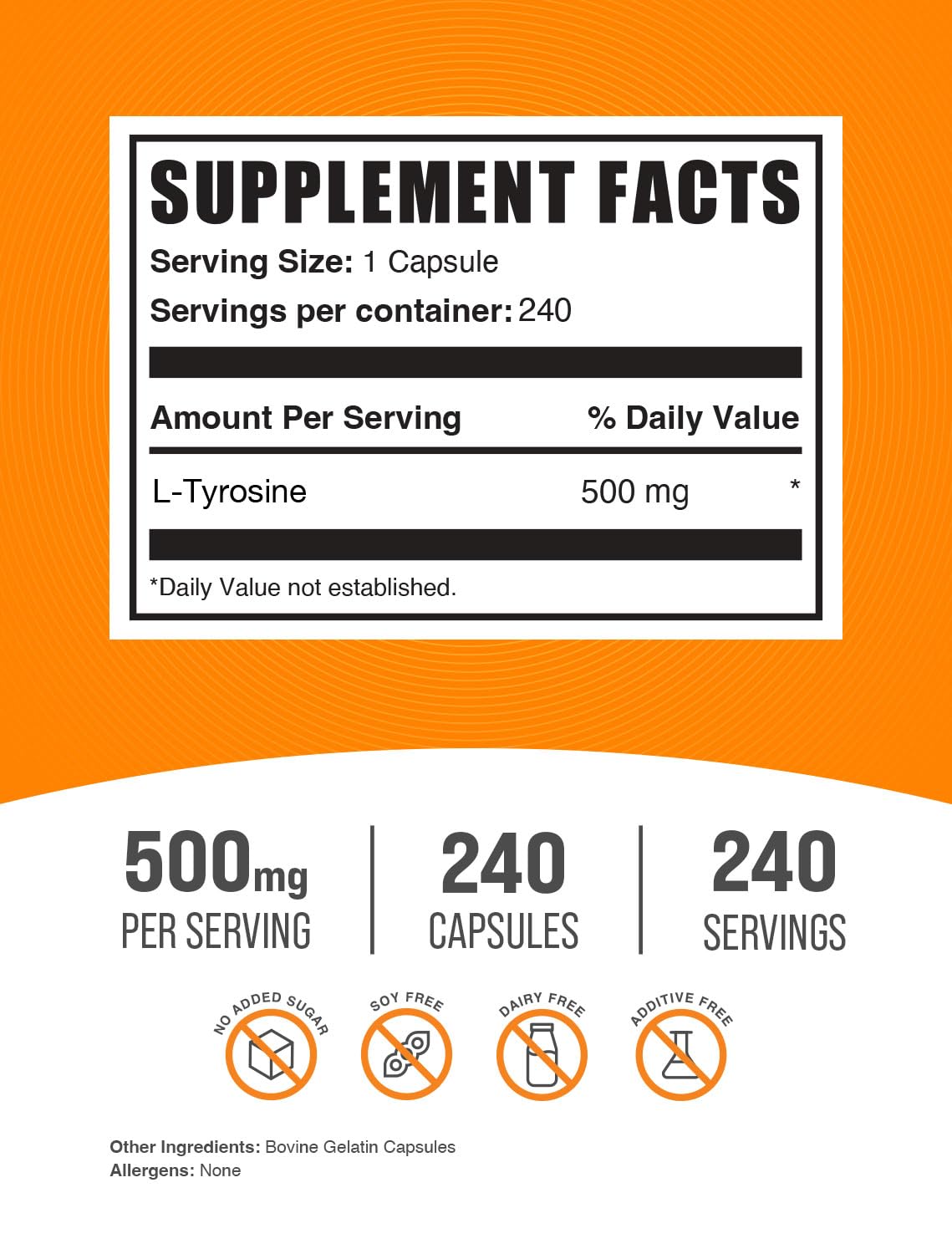 BulkSupplements cápsula de L-Tyrosina en primer plano mostrando textura y pureza