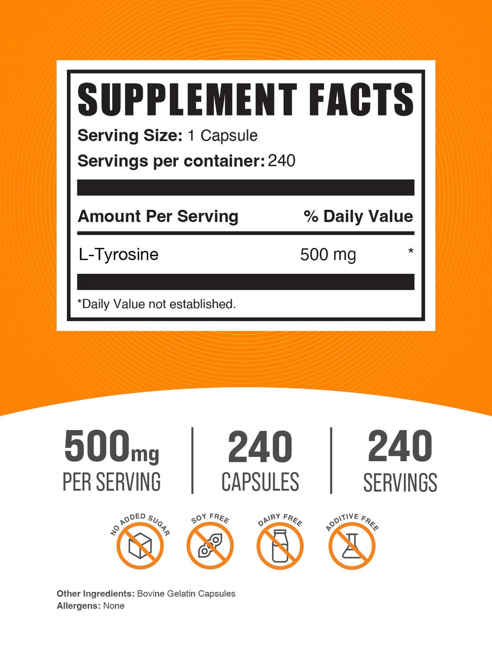 BulkSupplements cápsula de L-Tyrosina en primer plano mostrando textura y pureza