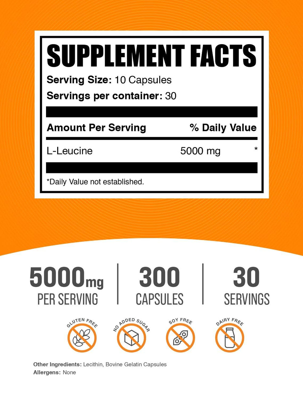 BulkSupplements primer plano de cápsula de L-Leucine mostrando textura uniforme y pureza