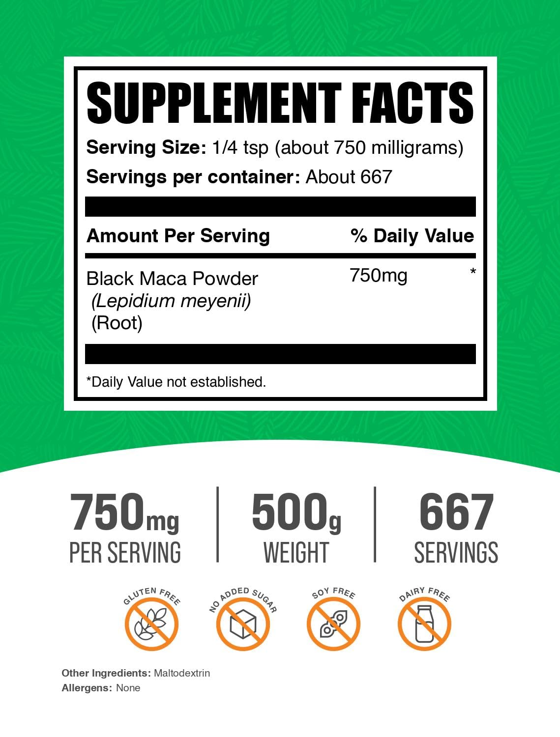 BulkSupplements textura en polvo de maca negra, ideal para mezclar en recetas
