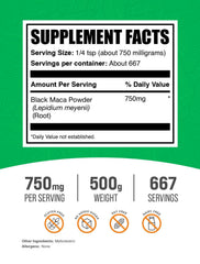 BulkSupplements textura en polvo de maca negra, ideal para mezclar en recetas