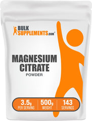 BulkSupplements envase frontal de citrato de magnesio con etiquetado claro y confianza