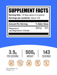 BulkSupplements textura fina del polvo de citrato de magnesio para disolución rápida