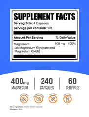 BulkSupplements detalle de cápsula de Magnesium Glycinate textura lisa fácil de tragar