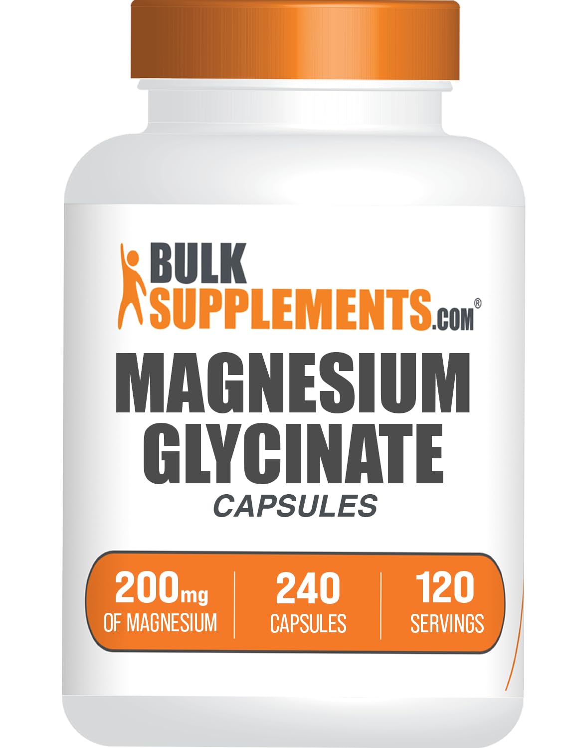 BulkSupplements envase frontal de Magnesium Glycinate 240 cápsulas, clara presentación y cantidad