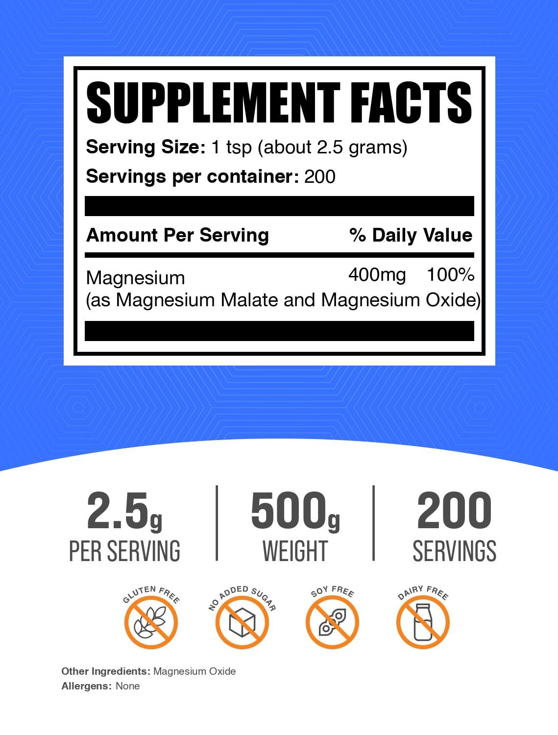 BulkSupplements primer plano del polvo de Magnesium Malate para mezcla fácil
