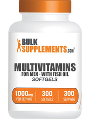 BulkSupplements frasco frontal del multivitamínico para hombres mostrando etiqueta clara y beneficios