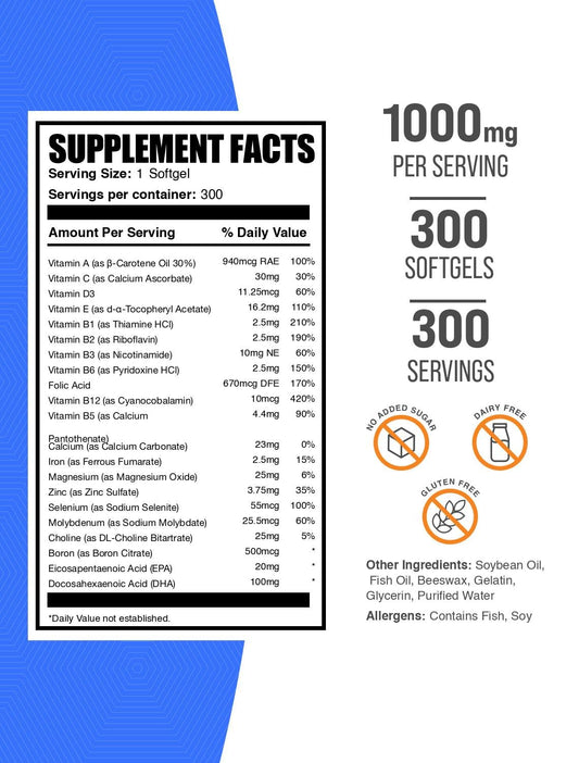 BulkSupplements close-up de softgel que muestra textura brillante y facilidad de ingestión