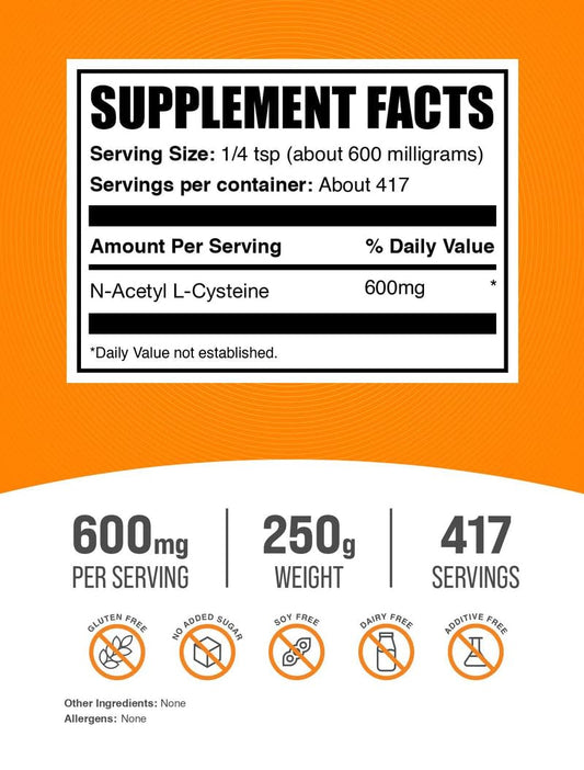 BulkSupplements polvo NAC textura fina para mezclas fáciles y sin sabor