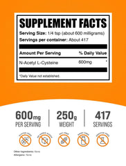 BulkSupplements polvo NAC textura fina para mezclas fáciles y sin sabor
