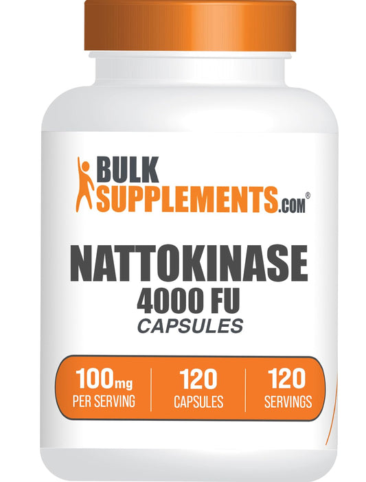BulkSupplements bote frontal de Nattokinase 4000 FU, envase claro y etiqueta legible