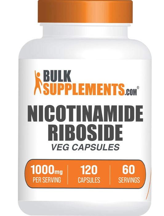 BulkSupplements frasco frontal de Nicotinamide Riboside mostrando cantidad y sello de calidad