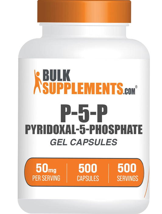 BulkSupplements envase frontal P5P mostrando cantidad y dosis, confianza y claridad