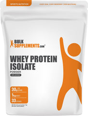 BulkSupplements paquete frontal del Whey Protein Isolate, claro y profesional