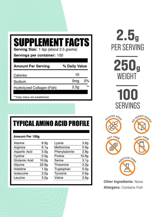BulkSupplements detalle del polvo de colágeno marino, textura fina y fácil mezcla