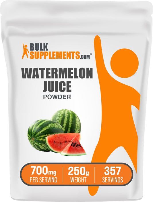 BulkSupplements frente del empaque con polvo de sandía, fácil identificación y almacenamiento