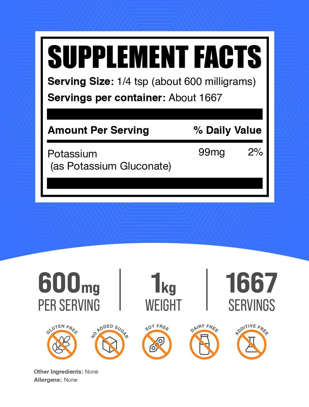BulkSupplements polvo de potasio textura cercana que facilita disolución rápida