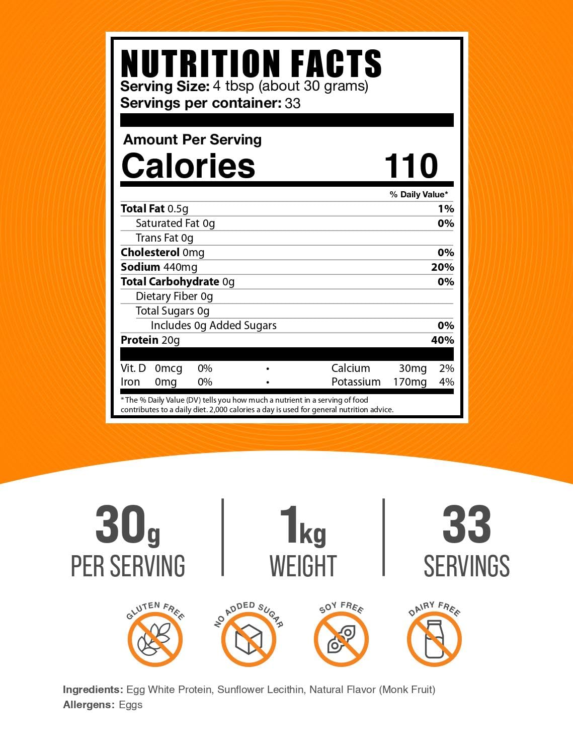 Polvo fino de Egg White Protein BulkSupplements en primer plano, textura que mezcla fácil
