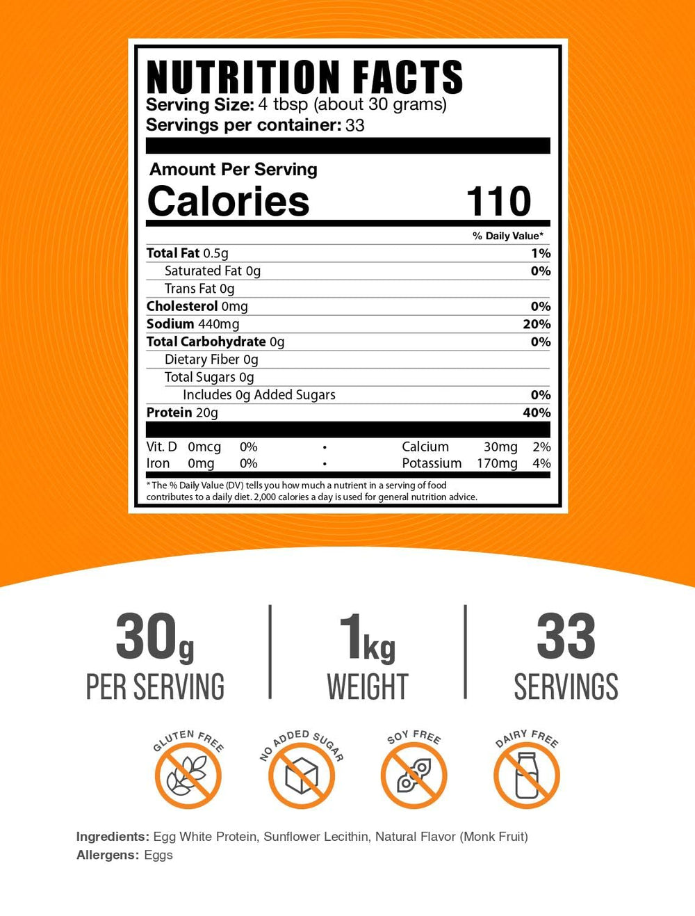Polvo fino de Egg White Protein BulkSupplements en primer plano, textura que mezcla fácil