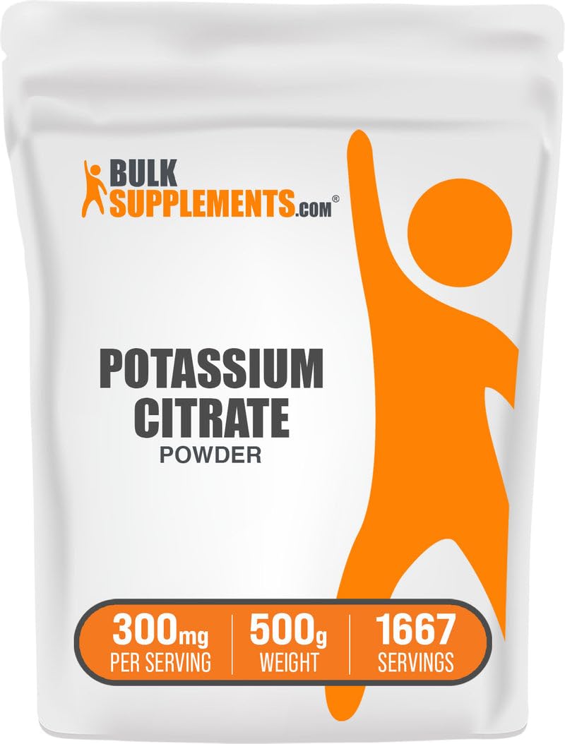 BulkSupplements envase frontal de citrato de potasio que transmite confianza