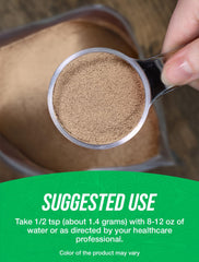 BulkSupplements cucharada con psyllium para comparar tamaño de porción y dosificación