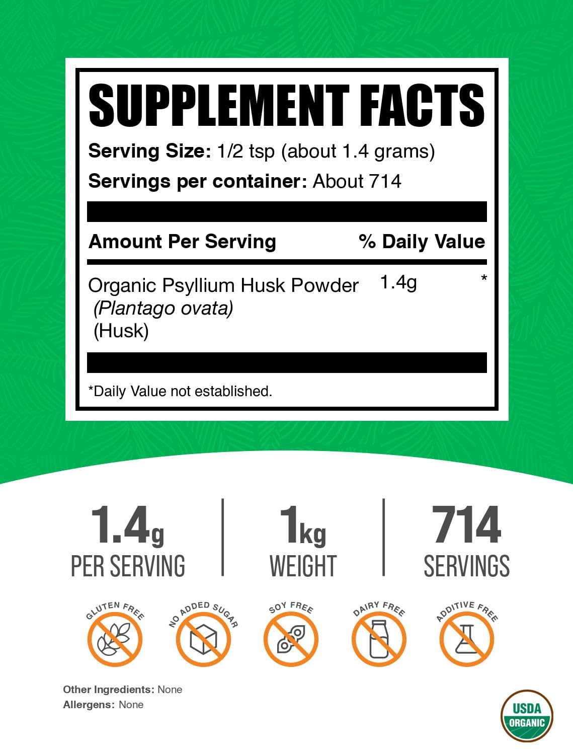 BulkSupplements detalle de textura del polvo de psyllium, fino y fácil de mezclar