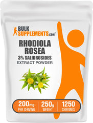 BulkSupplements envase frontal de Rhodiola Rosea con información visible y confianza