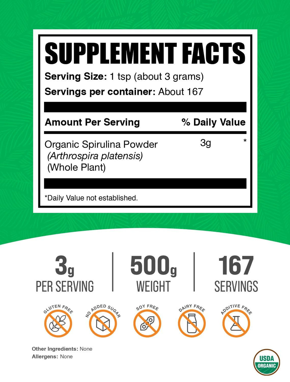 BulkSupplements polvo de spirulina textura en primer plano, fácil de mezclar