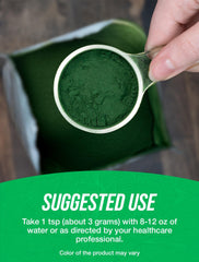 BulkSupplements cucharita con 3 g de spirulina para comparar porción y dosificación