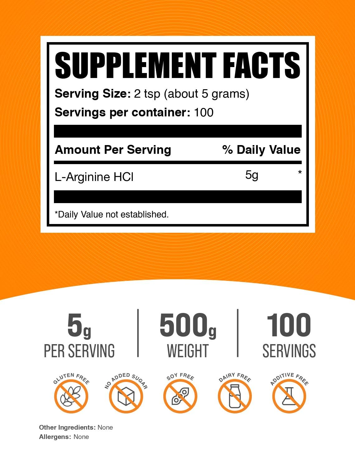 Polvo de BulkSupplements L-Arginina HCl textura fina para mezcla rápida y sin grumos