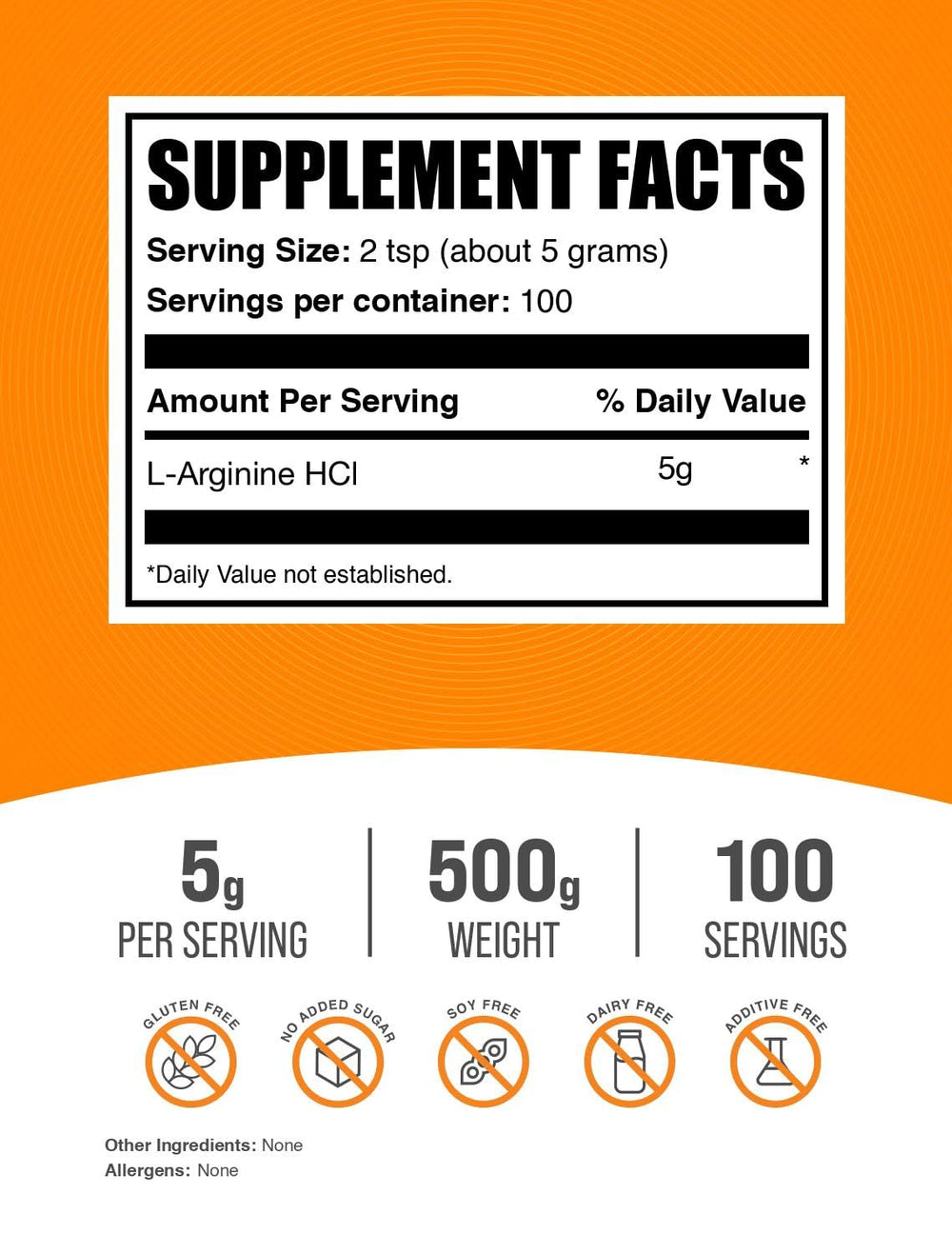 Polvo de BulkSupplements L-Arginina HCl textura fina para mezcla rápida y sin grumos