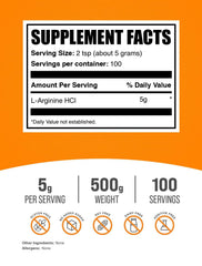 Polvo de BulkSupplements L-Arginina HCl textura fina para mezcla rápida y sin grumos
