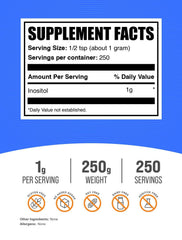 BulkSupplements textura del polvo de inositol en primer plano, finura que facilita disolución rápida