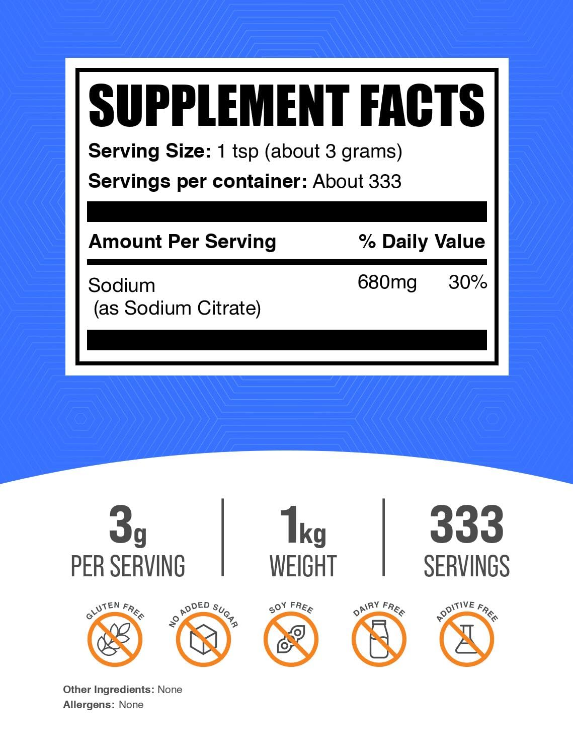 BulkSupplements textura fina del polvo de citrato de sodio para dosificaciones precisas