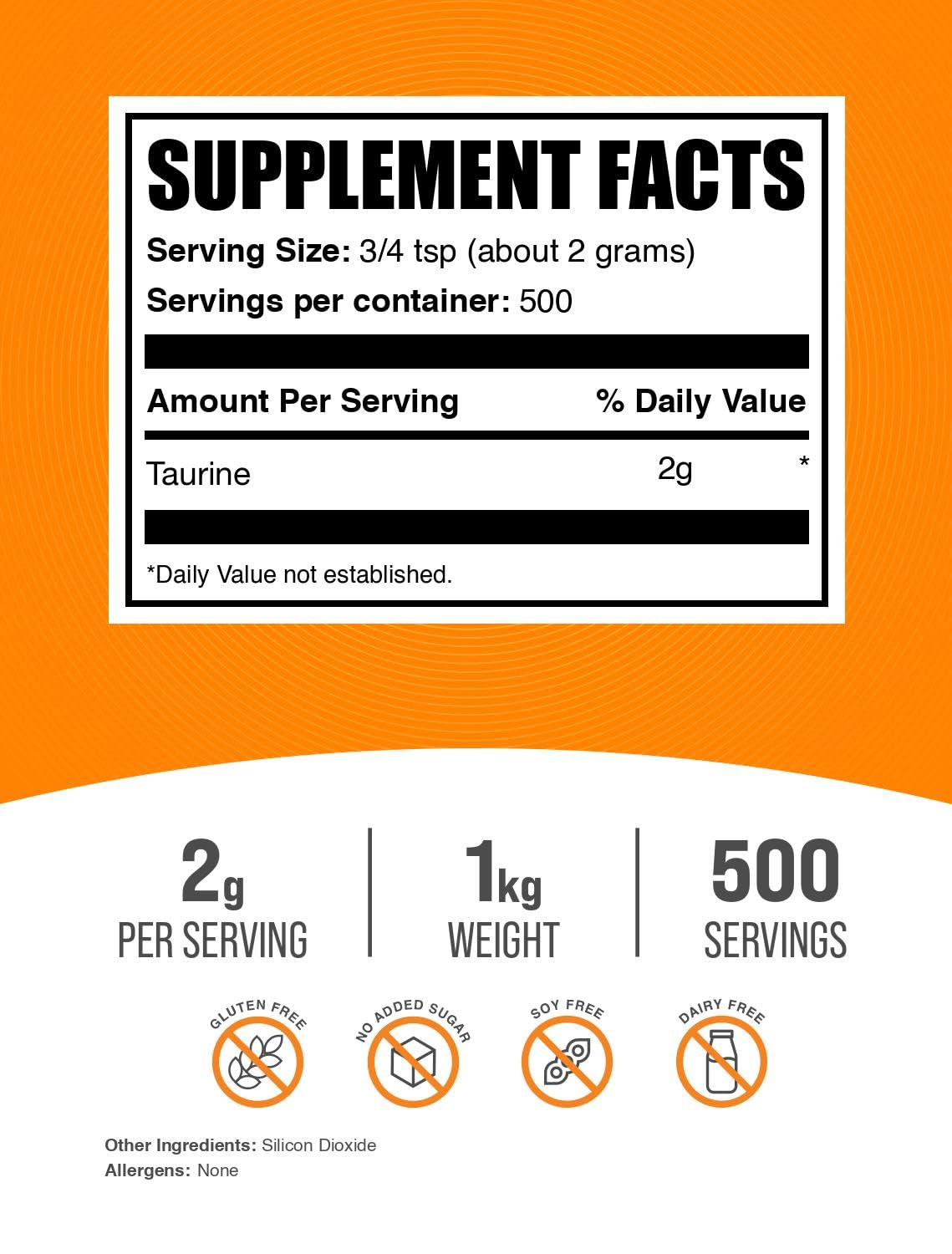 BulkSupplements textura del polvo de taurina sin sabor para mezcla fácil y sin grumos