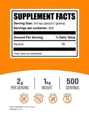 BulkSupplements textura del polvo de taurina sin sabor para mezcla fácil y sin grumos