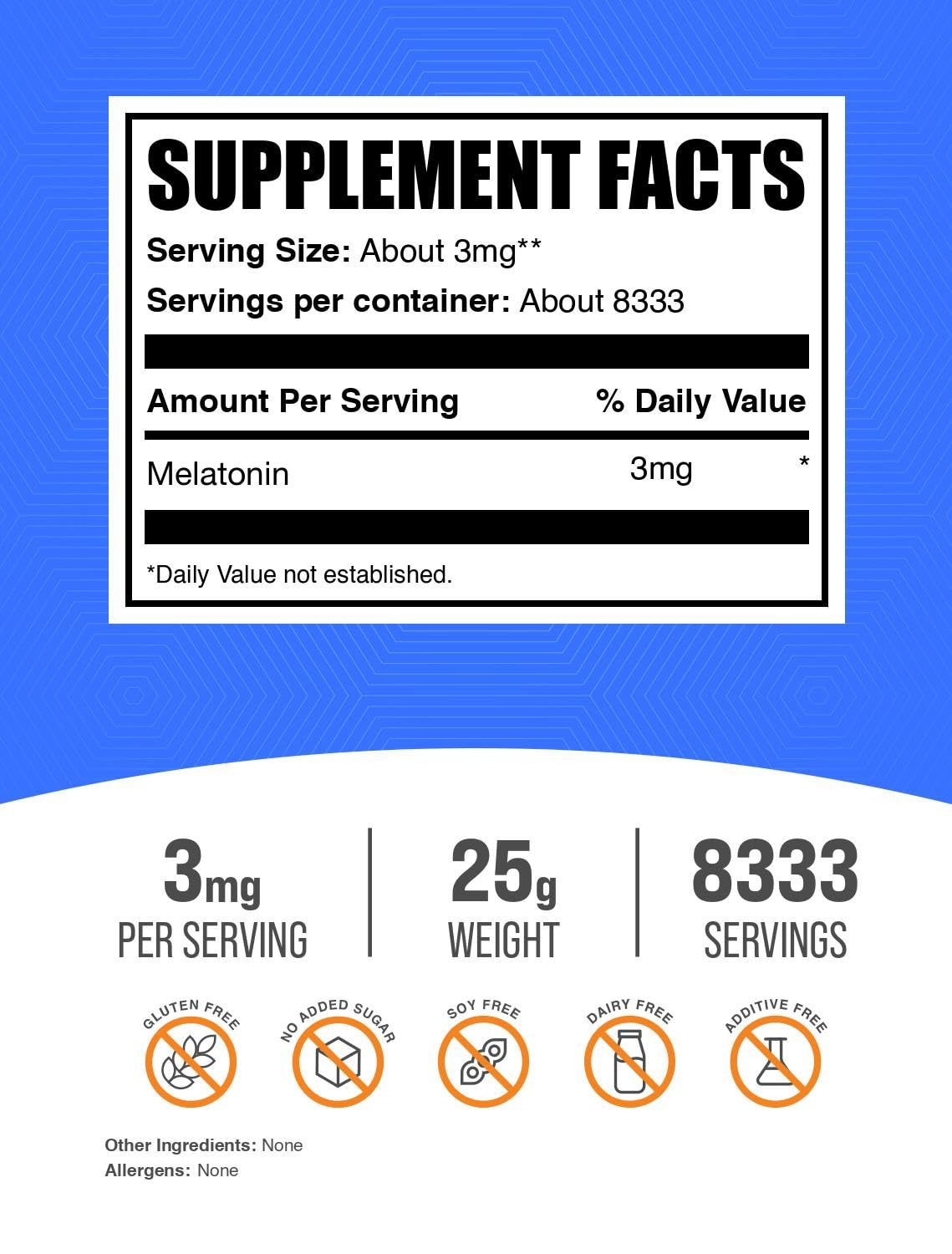 BulkSupplements textura del polvo de melatonina en primer plano, fácil de mezclar